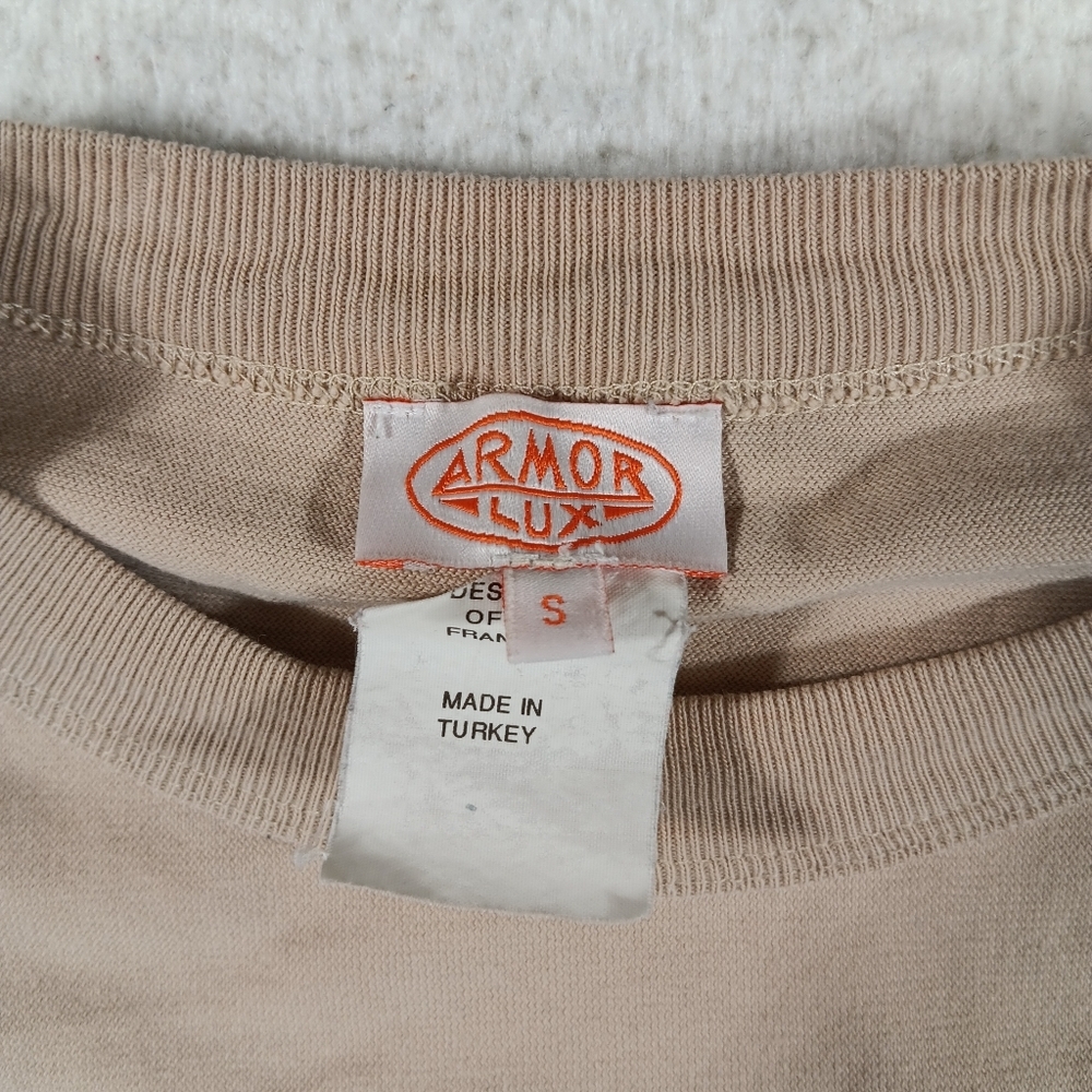 Armor Lux Shirt Mens Small Tan Long Sleeve Crew Neck 100% Cotton Pocket - Picture 2 of 12